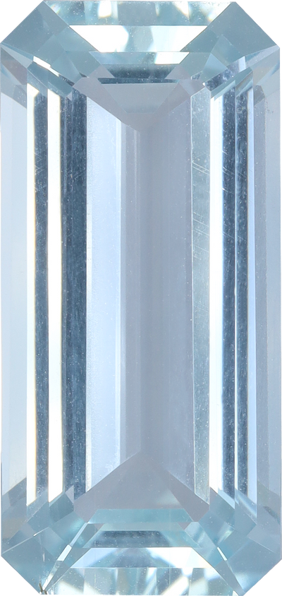 Rectangular cut aquamarine, 19.33 by 9.24 mm, shown at actual size