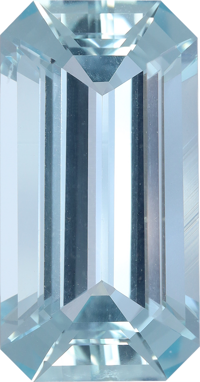 Rectangular cut aquamarine, 17.02 by 9 mm, shown at actual size