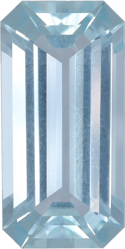 Rectangular cut aquamarine, 15.68 by 7.81 mm, shown at actual size