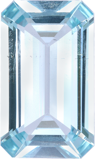 Rectangular cut aquamarine, 17.06 by 10.16 mm, shown at actual size