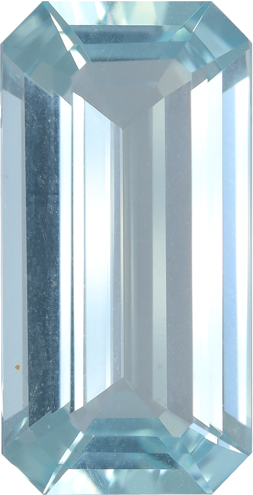 Rectangular cut aquamarine, 17.44 by 8.92 mm, shown at actual size