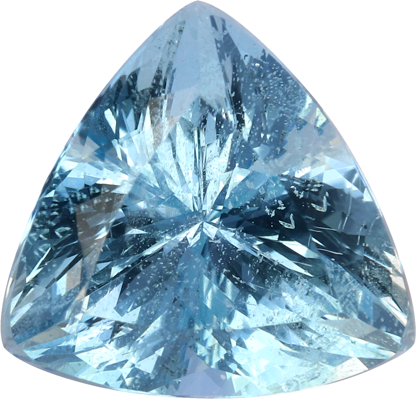 Trilliant cut aquamarine, 8.72 by 8.71 mm, shown at actual size
