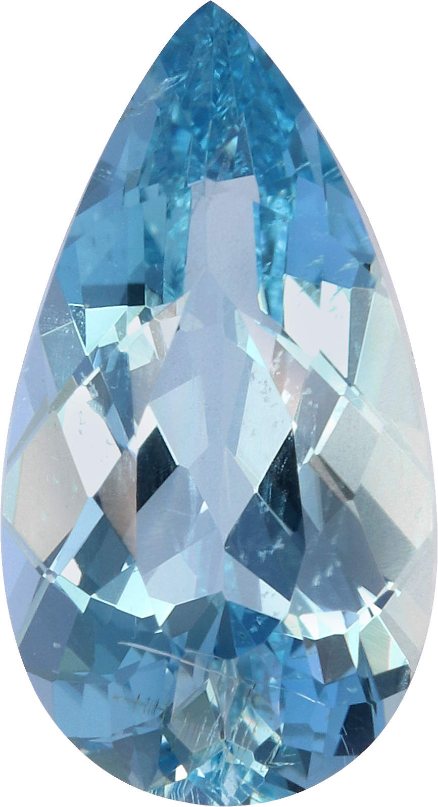 Pear cut aquamarine, 12.82 by 7.01 mm, shown at actual size