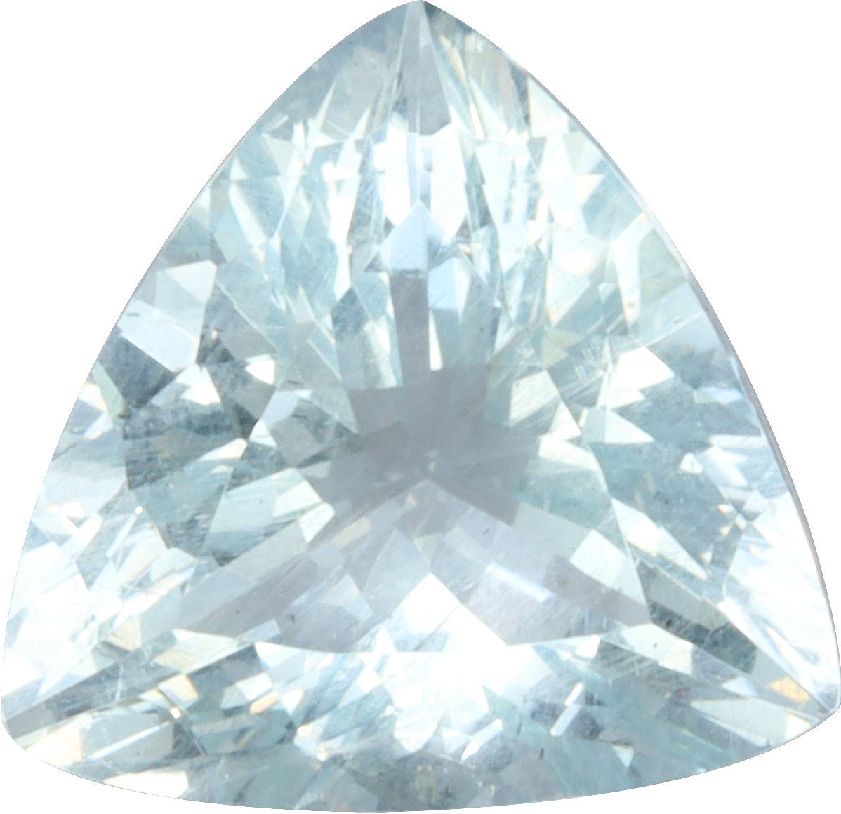 Trilliant cut aquamarine, 11.6 by 11.08 mm, shown at actual size