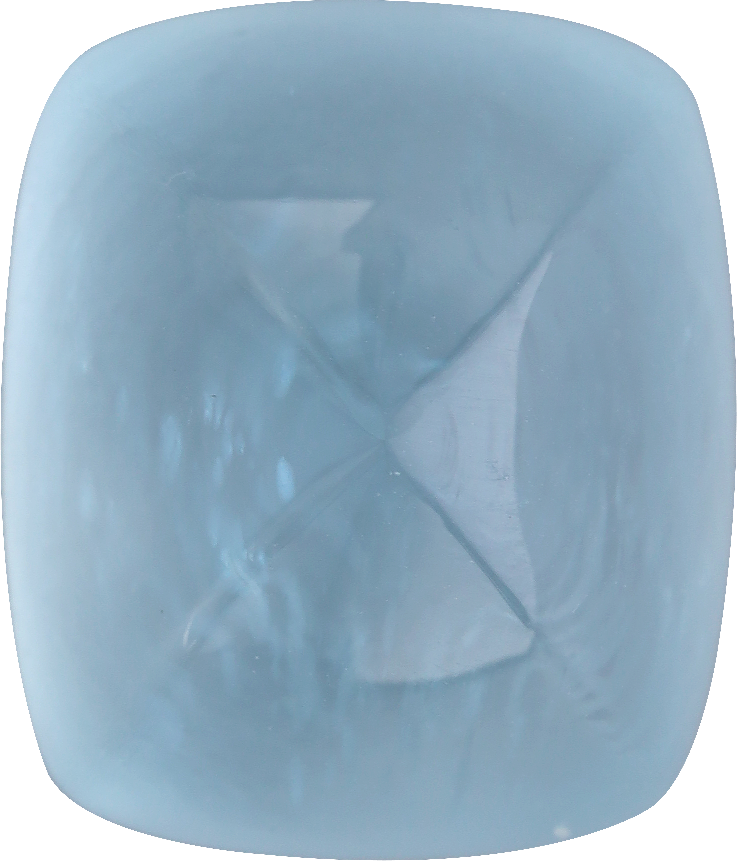 Cushion cut aquamarine, 17.28 by 14.72 mm, shown at actual size
