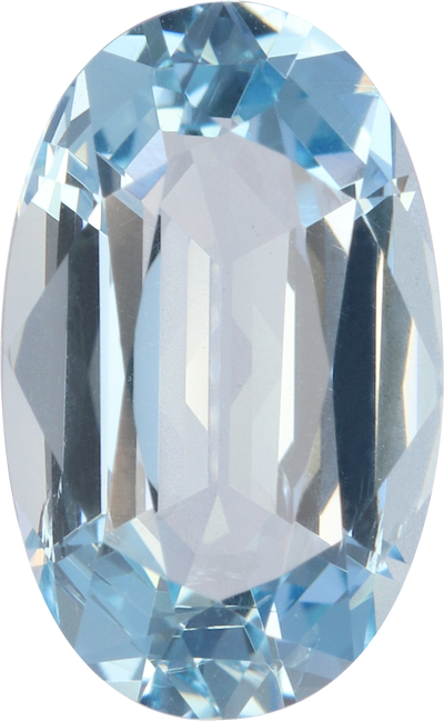 Oval cut aquamarine, 11.14 by 6.9 mm, shown at actual size