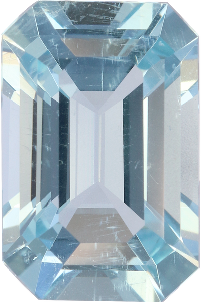 Rectangular cut aquamarine, 10.56 by 6.99 mm, shown at actual size