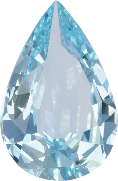 Pear cut aquamarine, 12.14 by 7.76 mm, shown at actual size