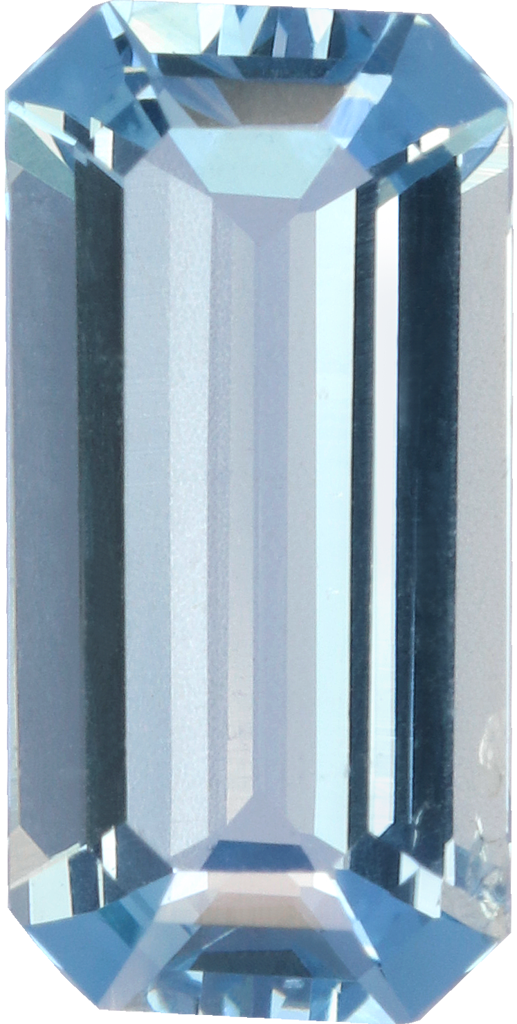 Rectangular cut aquamarine, 10.12 by 5.09 mm, shown at actual size