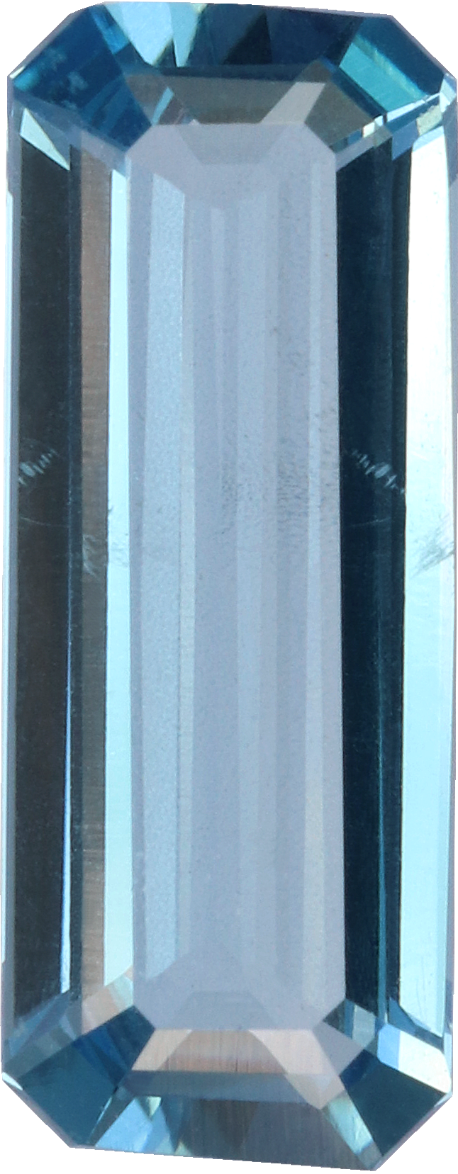 Rectangular cut aquamarine, 11.27 by 4.44 mm, shown at actual size