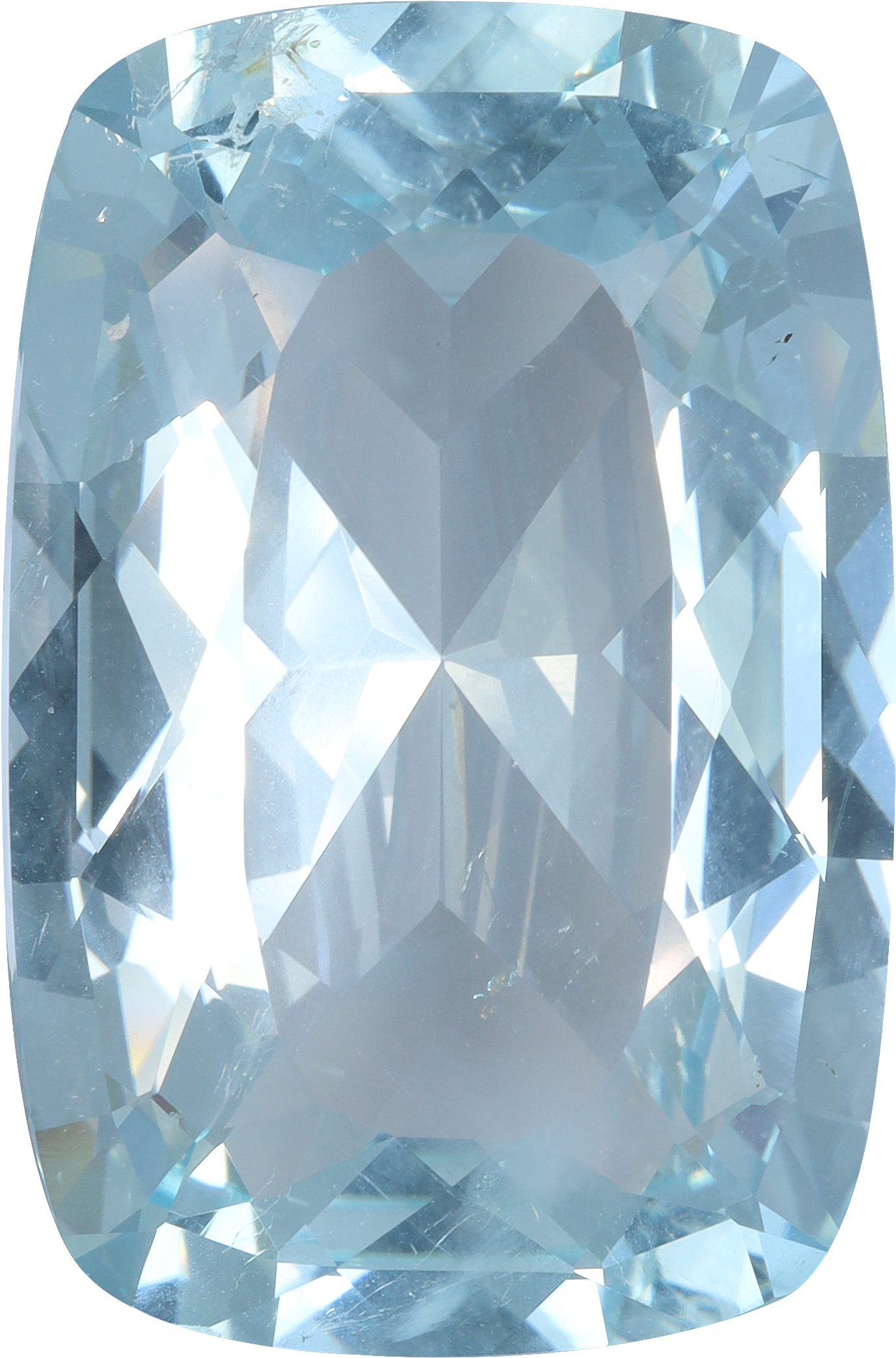 Cushion cut aquamarine, 33.95 by 22.64 mm, shown at actual size
