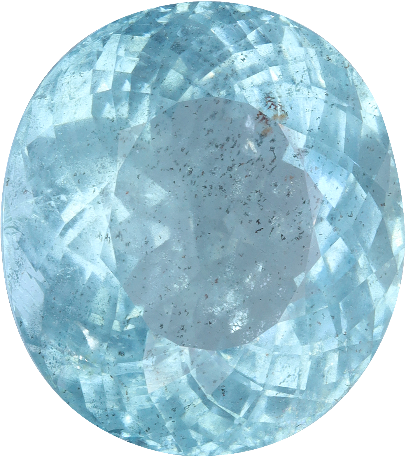 Oval cut aquamarine, 25.19 by 22.55 mm, shown at actual size