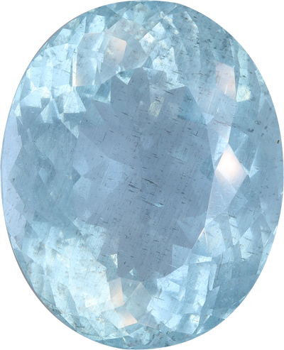 Oval cut aquamarine, 26.2 by 21.34 mm, shown at actual size