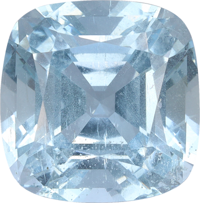 Cushion cut aquamarine, 9.07 by 8.94 mm, shown at actual size