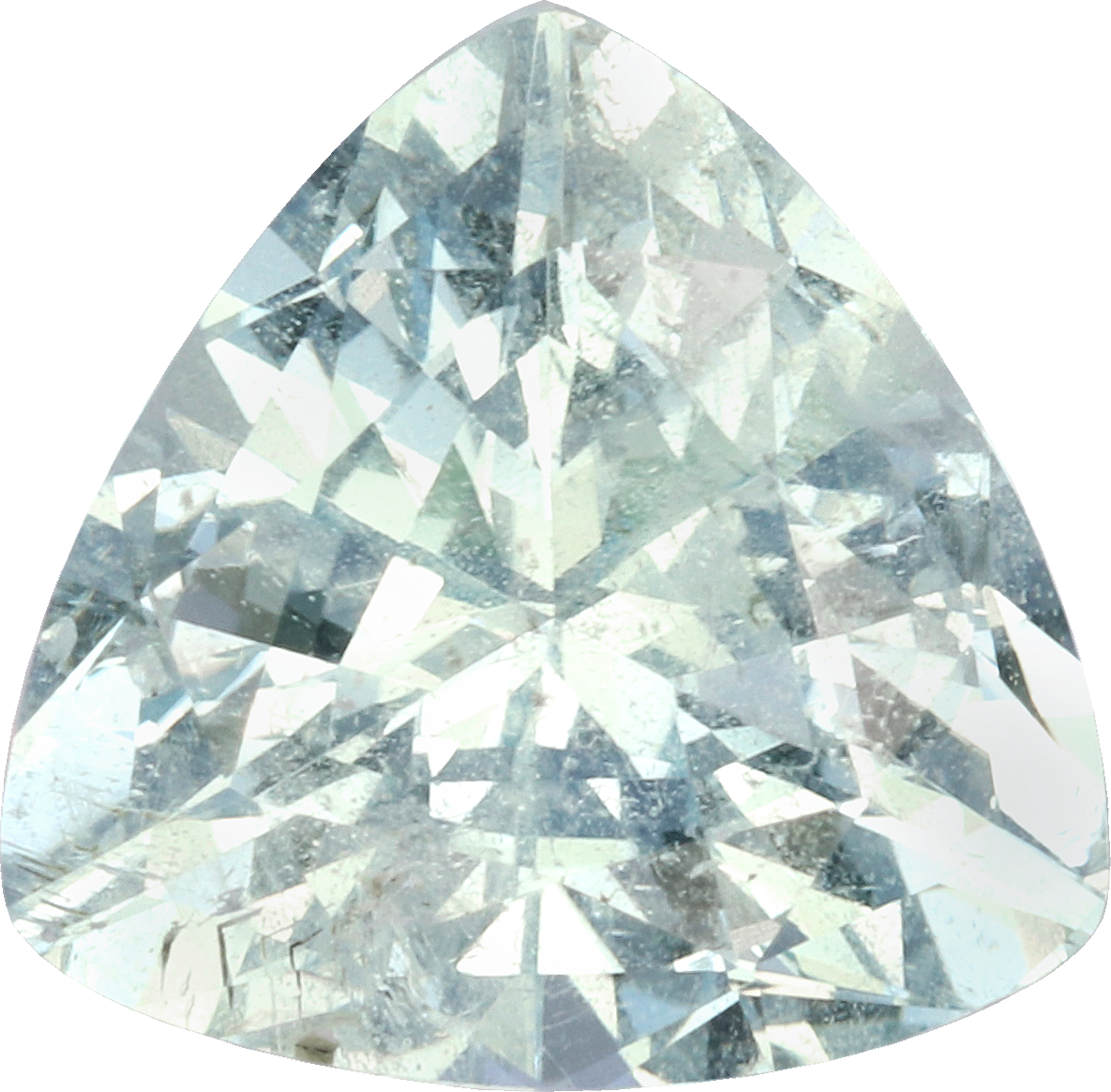 Trilliant cut aquamarine, 9.91 by 9.71 mm, shown at actual size