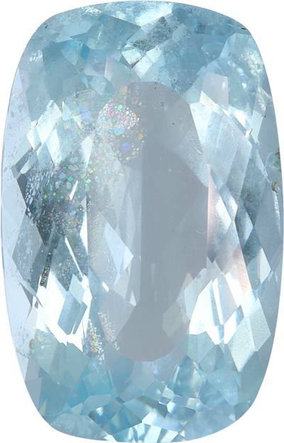 Cushion cut aquamarine, 18.23 by 11.76 mm, shown at actual size