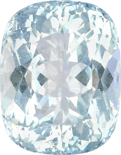 Cushion cut aquamarine, 12.83 by 9.96 mm, shown at actual size