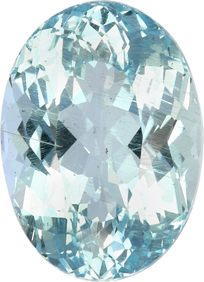 Oval cut aquamarine, 14.6 by 10.55 mm, shown at actual size