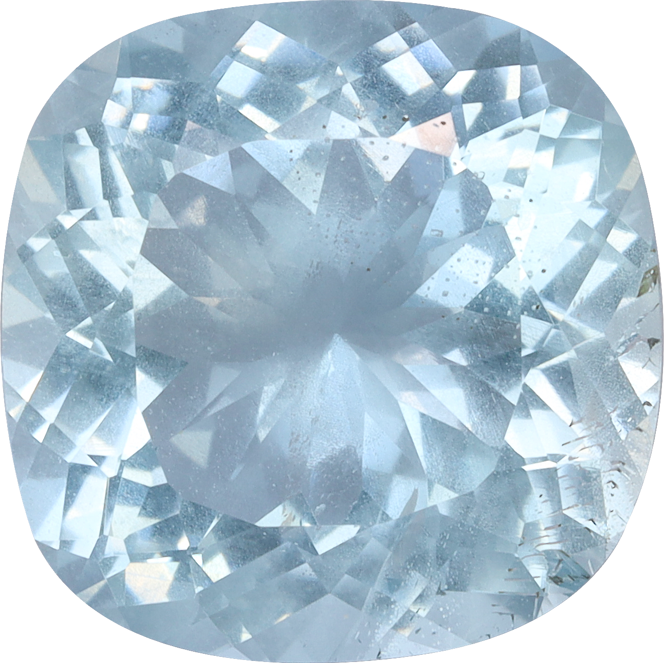 Cushion cut aquamarine, 11.26 by 11.22 mm, shown at actual size