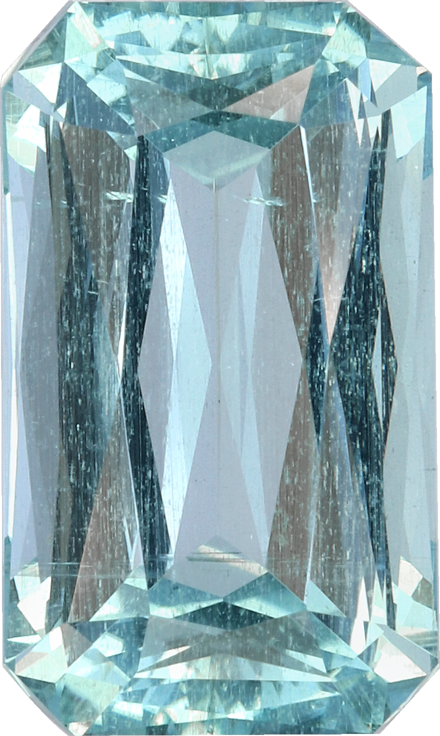 Rectangular cut aquamarine, 16.21 by 9.67 mm, shown at actual size