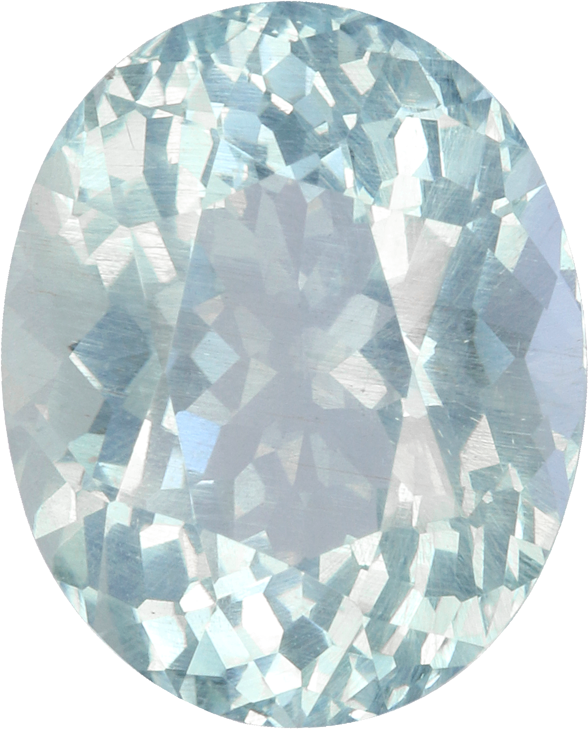 Oval cut aquamarine, 12 by 9.64 mm, shown at actual size