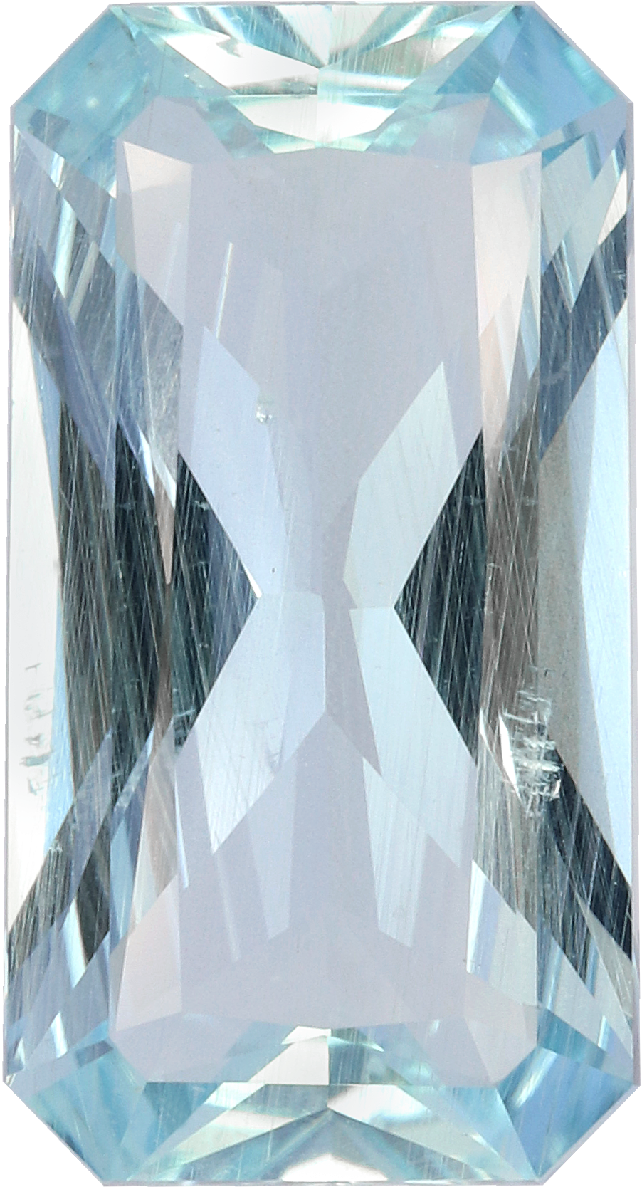 Rectangular cut aquamarine, 16.64 by 8.91 mm, shown at actual size