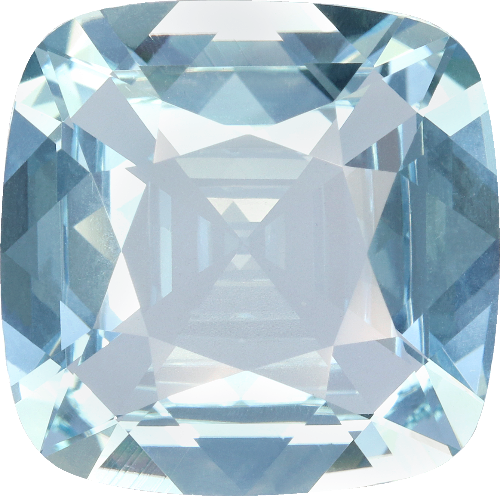Cushion cut aquamarine, 15.93 by 15.77 mm, shown at actual size