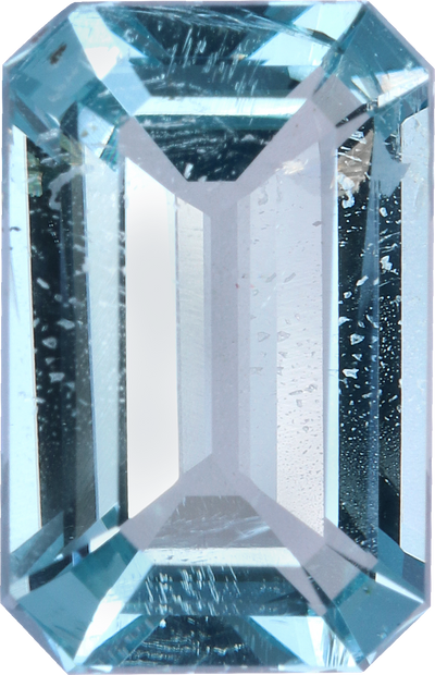 Rectangular cut aquamarine, 10.58 by 6.86 mm, shown at actual size