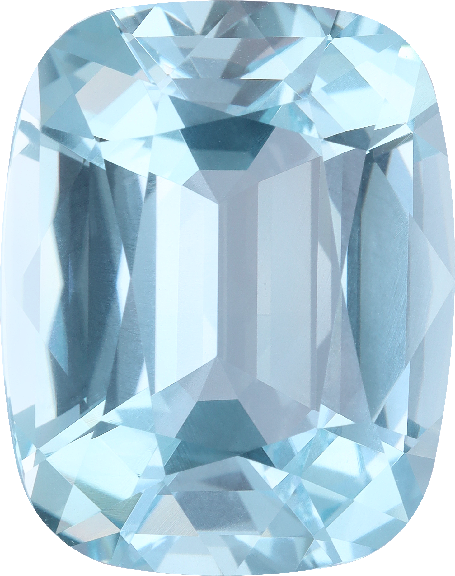 Cushion cut aquamarine, 21.71 by 17.17 mm, shown at actual size