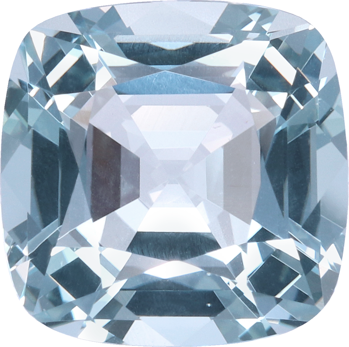 Cushion cut aquamarine, 11.45 by 11.42 mm, shown at actual size