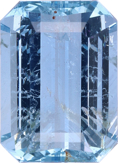 Rectangular cut aquamarine, 9.64 by 6.97 mm, shown at actual size