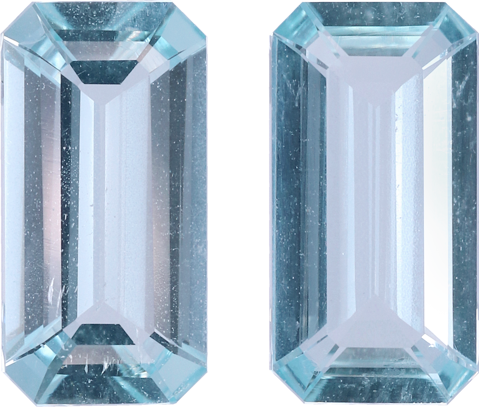Rectangular cut aquamarine, 10.1 by 5.18 mm, shown at actual size