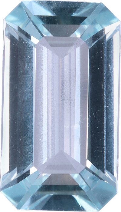 Rectangular cut aquamarine, 11.03 by 6.17 mm, shown at actual size