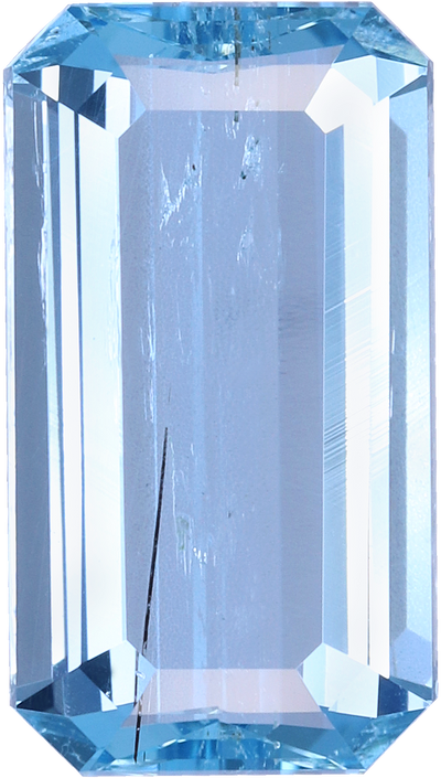 Rectangular cut aquamarine, 12.33 by 6.88 mm, shown at actual size