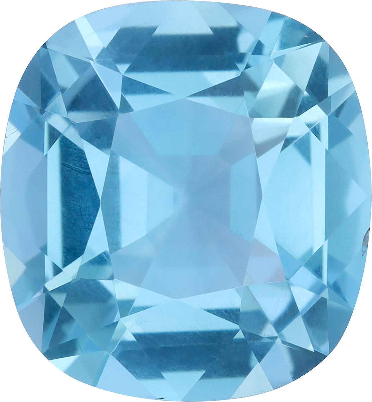Cushion cut aquamarine, 13.38 by 12.35 mm, shown at actual size