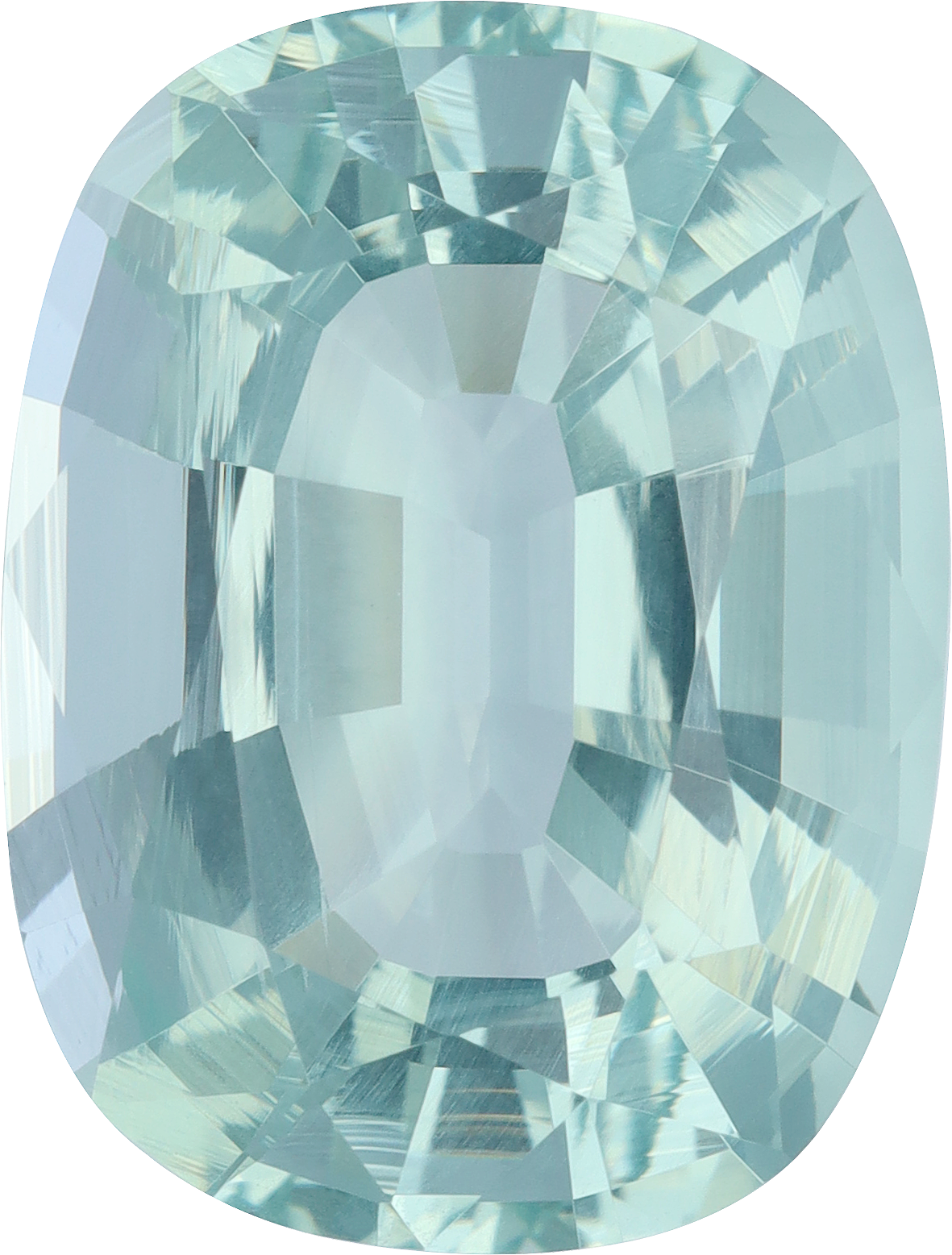 Cushion cut aquamarine, 14.94 by 11.28 mm, shown at actual size