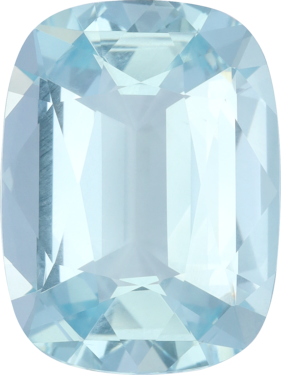 Cushion cut aquamarine, 17.52 by 13.08 mm, shown at actual size