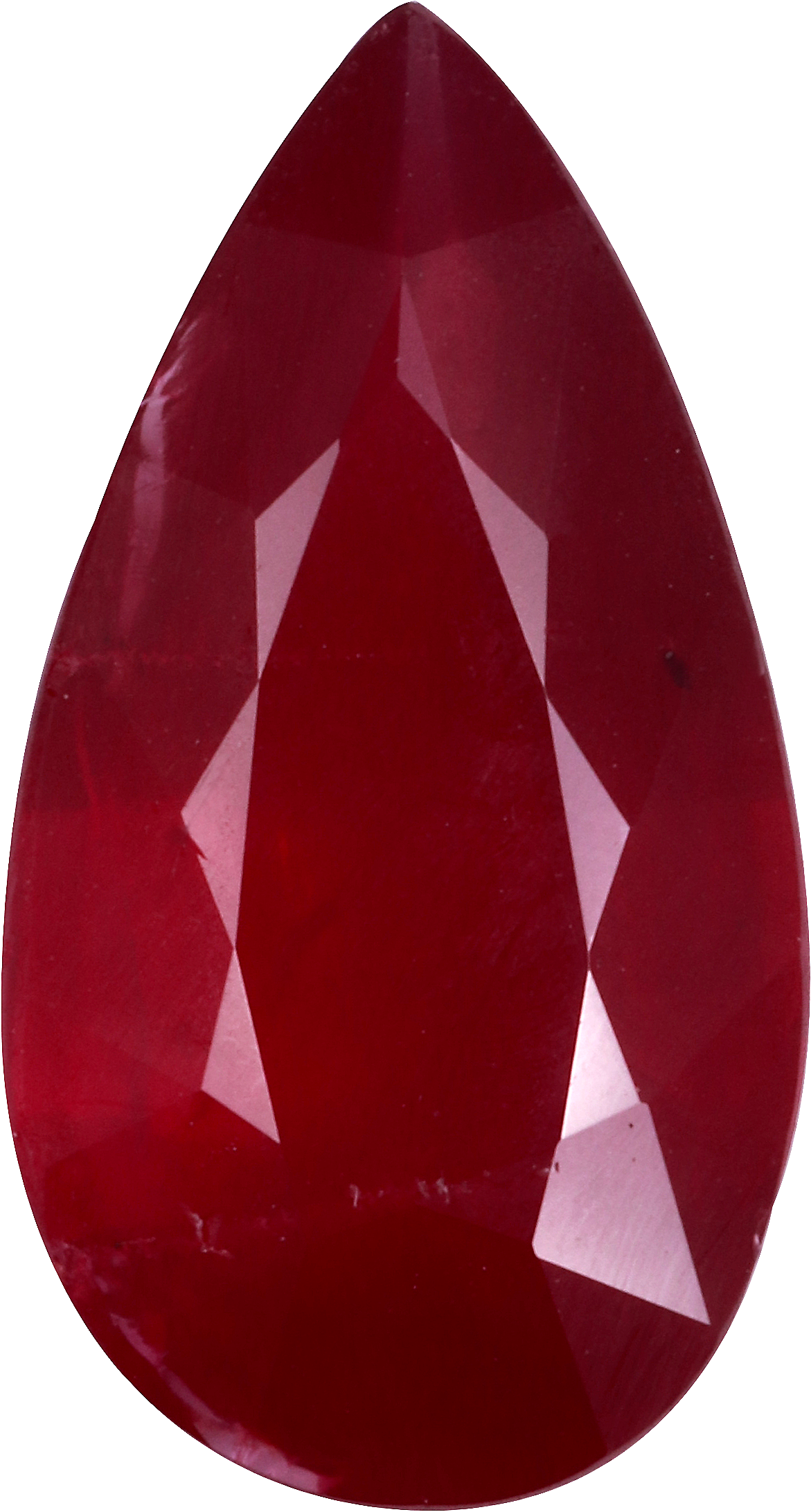 Pear cut mozambique ruby, 15.04 by 8.05 mm, shown at actual size
