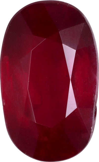 Oval cut mozambique ruby, 9.99 by 6.09 mm, shown at actual size