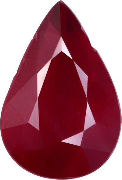 Pear cut mozambique ruby, 10.85 by 7.37 mm, shown at actual size
