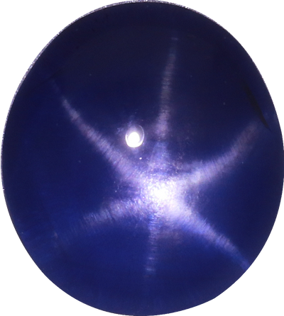 Oval cut blue star sapphire, 10.41 by 9.34 mm, shown at actual size
