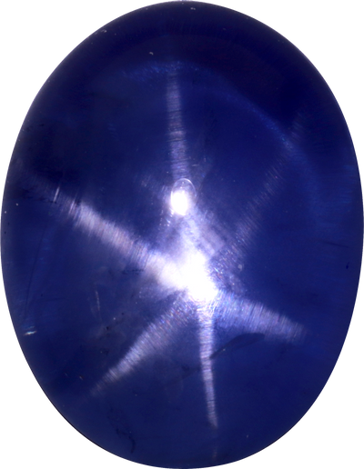Oval cut blue star sapphire, 15.94 by 12.23 mm, shown at actual size