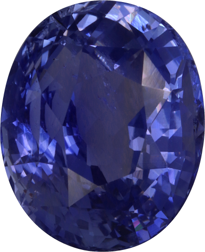 Oval cut blue sapphire, 9.57 by 7.74 mm, shown at actual size