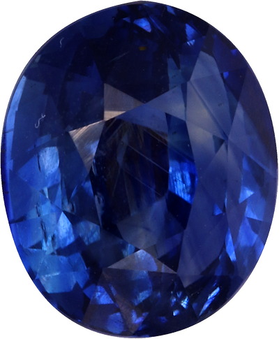 Oval cut blue sapphire, 8.34 by 6.92 mm, shown at actual size