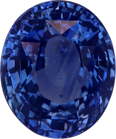 Oval cut blue sapphire, 8.3 by 6.93 mm, shown at actual size