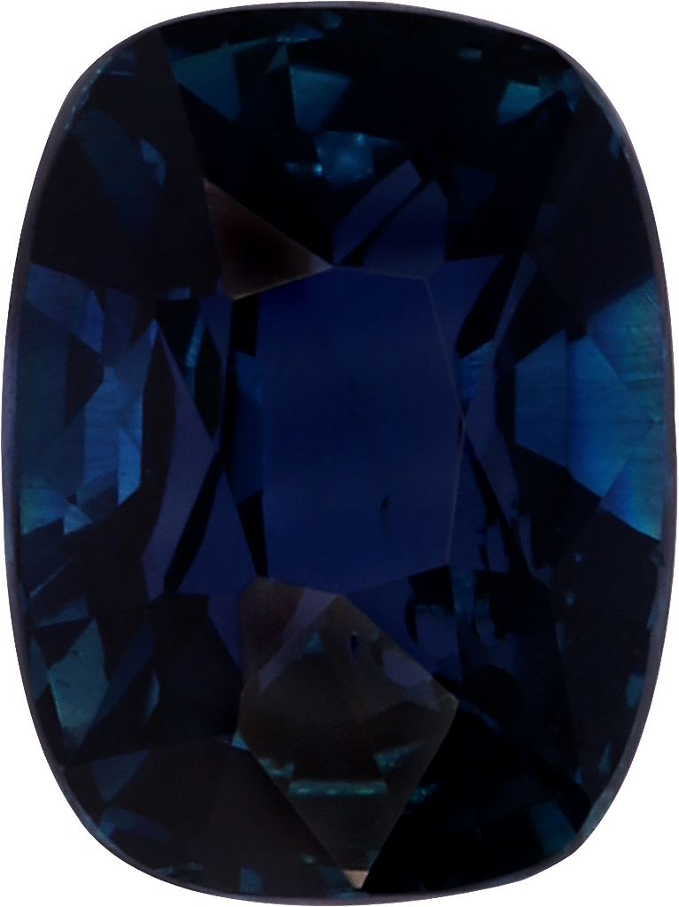 Cushion cut blue sapphire, 6.48 by 4.87 mm, shown at actual size