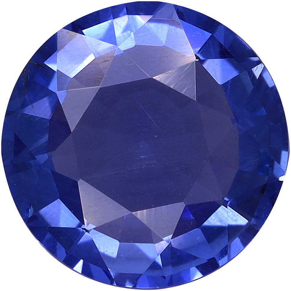 Round cut blue sapphire, 8.68 by 8.65 mm, shown at actual size