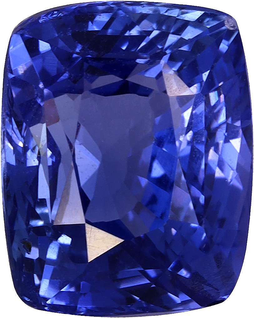 Cushion cut blue sapphire, 9.17 by 7.41 mm, shown at actual size