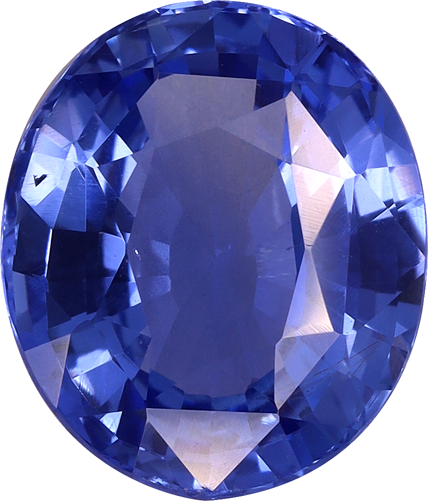 Oval cut blue sapphire, 9.33 by 7.91 mm, shown at actual size