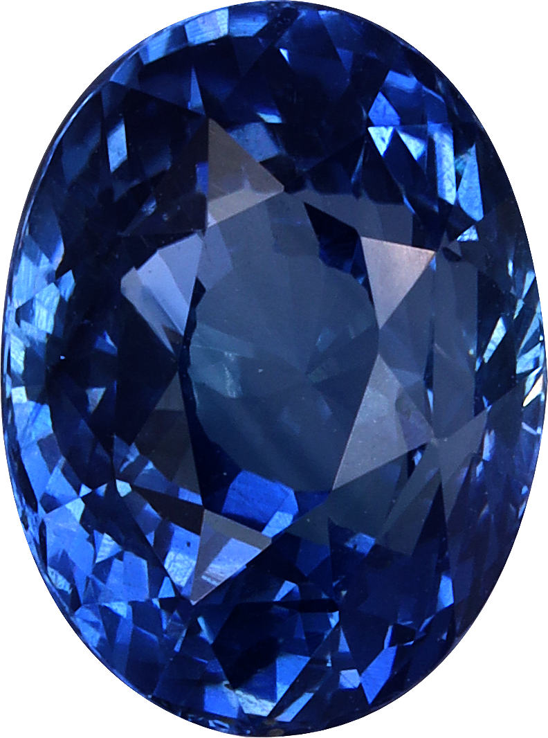 Oval cut blue sapphire, 9.02 by 6.7 mm, shown at actual size